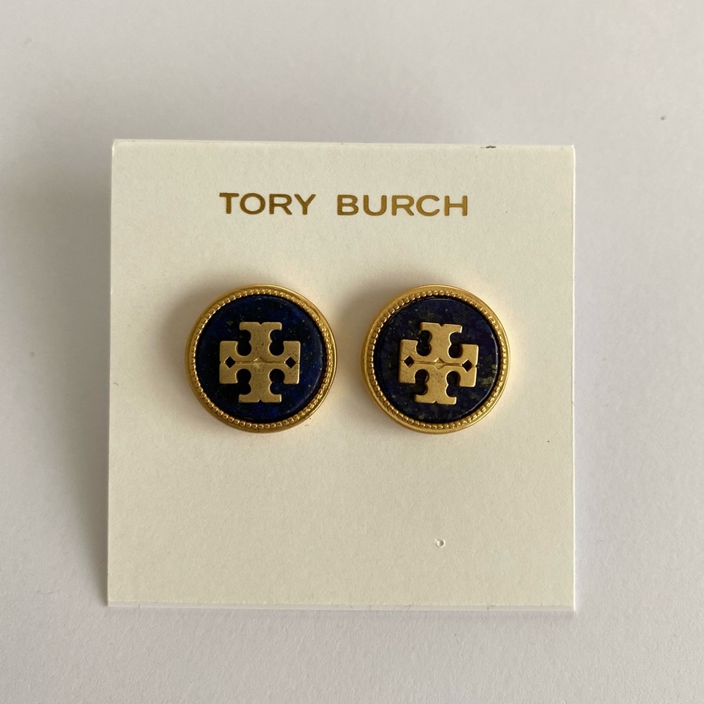Tory Burch Gold and Blue Stud Earrings